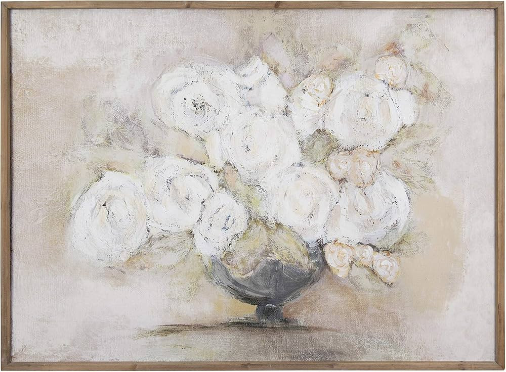 Creative Co-Op Flowers in Vase Wood Framed Wall Décor, White | Amazon (US)