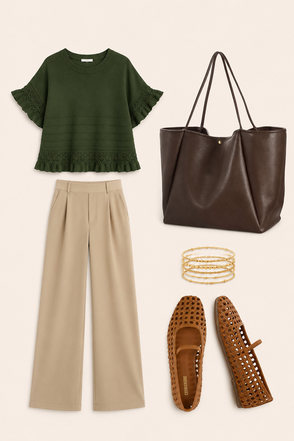 Elevated neutrals with a touch of olive green 🤎✨
This outfit feels effortless, classy, and perfect for everyday wear while still looking polished. Loving the mix of soft beige tones with the dark green top and woven flats for that chic quiet luxury vibe.

#NeutralStyle #QuietLuxury #AmazonFashion #CorporateCasual #ClassyOutfits #LTKStyle #EffortlessStyle #PinterestFashion #ChicStyle #EverydayOutfit 

 #LTKdayinmylife #LTKootd #LTKWorkwear
