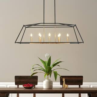 Zevni Modern 47.2 in. 8-Light Dark Gold and Black Chandelier, Pendant Lights Kitchen Island, Adju... | The Home Depot