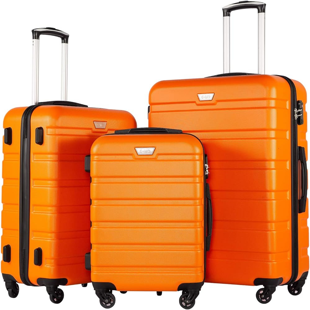 Coolife Luggage 3 Piece Set Suitcase Spinner Hardshell Lightweight TSA Lock (orange) | Amazon (US)