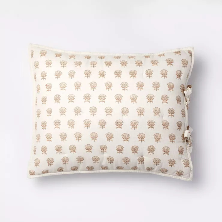 Lofty Cotton Slub Woodblock Print Floral Quilt Sham White/Mauve – Threshold™ designed with St... | Target