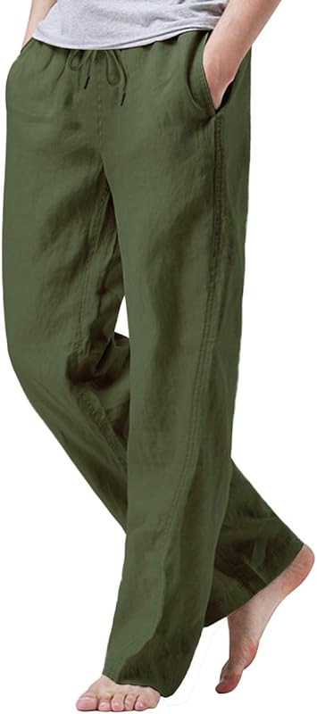 iWoo Mens Cotton Linen Drawstring Pants Elastic Waist Casual Jogger Yoga Pants | Amazon (US)
