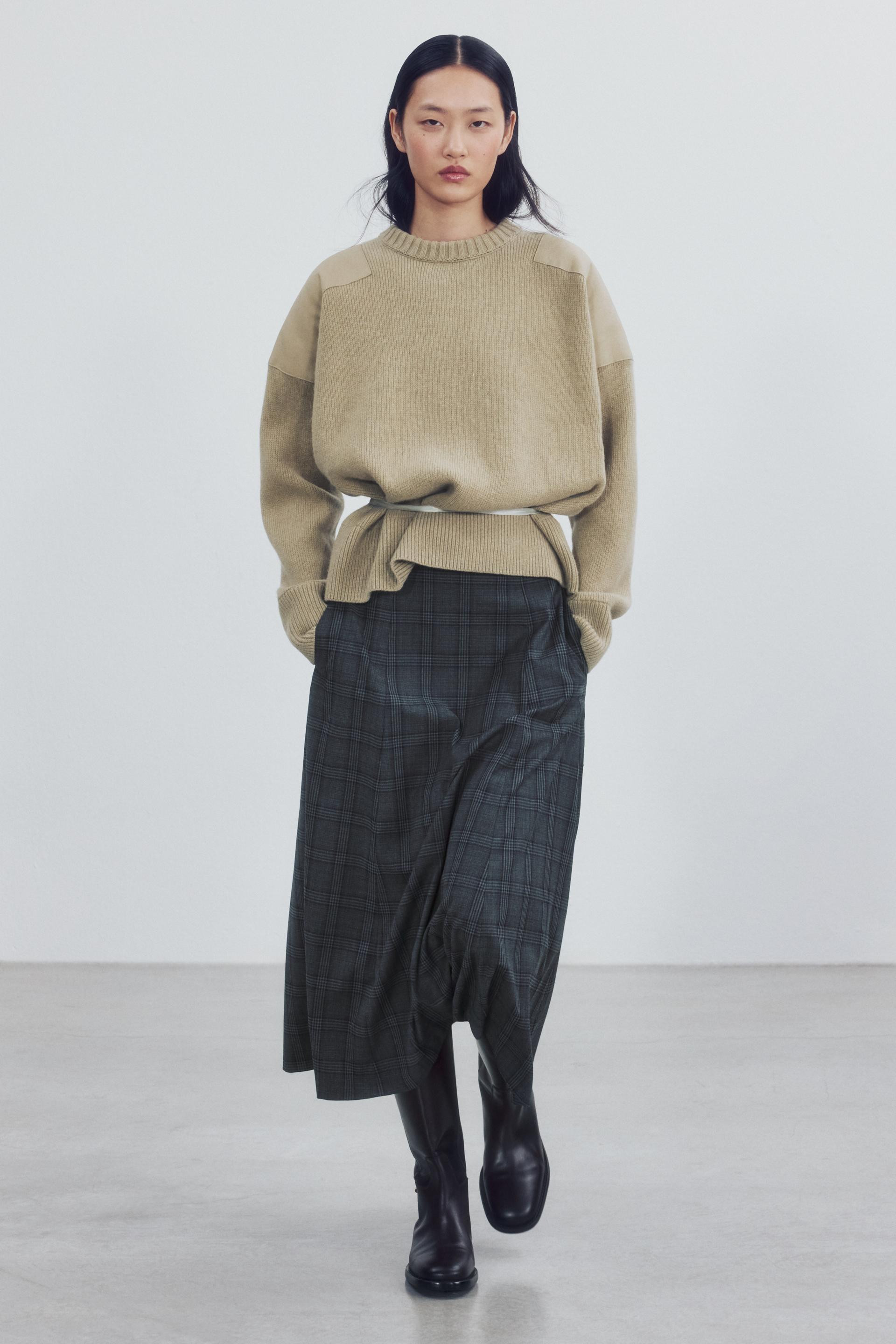 Zara - Check Midi Skirt Zw Collection - Gray - Xl - Woman | Zara US