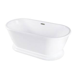 Aqua Eden 60 in. x 27.9 in. Acrylic Flatbottom Soaking Freestanding Bathtub in Glossy White/Brushed Nickel with Drain | The Home Depot