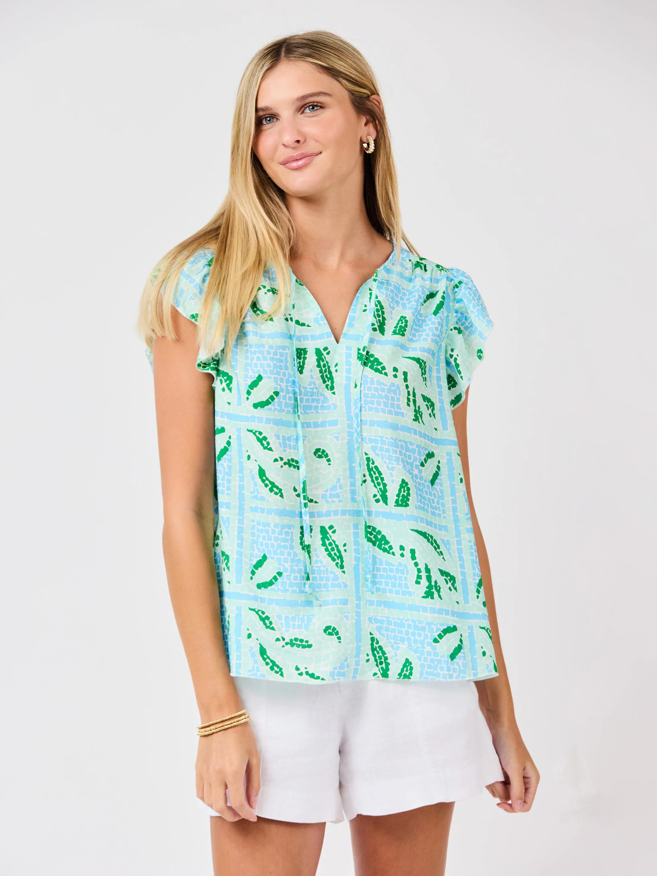 Lydia Top | Trellis Tiles Blue | Mary Square