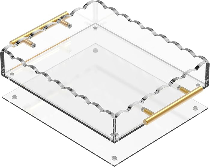 10×12 Rectangular Scalloped Acrylic Tray with Bronze Handles & Magnetic Mat – Clear Display Tr... | Amazon (US)