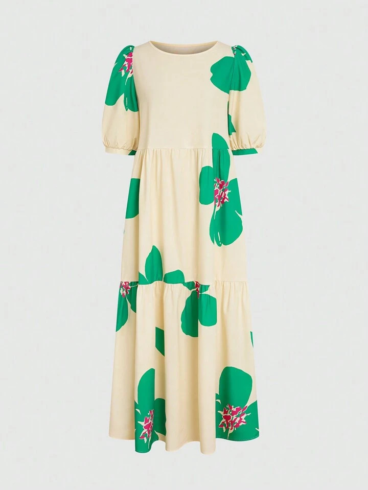 SHEIN Unity Floral Print Puff Sleeve Ruffle Hem Smock Dress | SHEIN