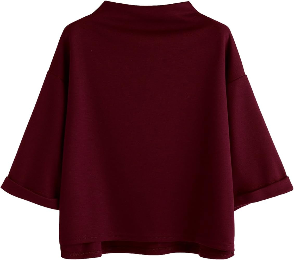 SweatyRocks Women's 3/4 Sleeve Mock Neck Basic Loose T-Shirt Elegant Top | Amazon (US)