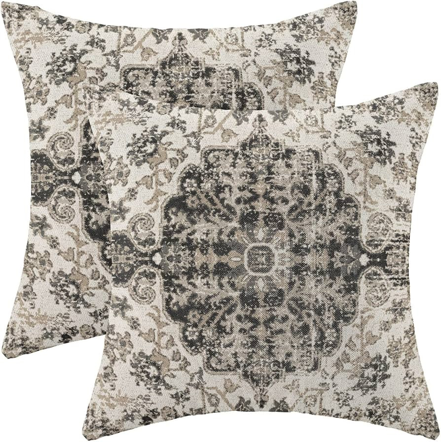 AEIOAE Boho Pillow Covers 18x18 Inch Set of 2,Carpet Pattern Throw Pillows Case,Black White Grey ... | Amazon (US)