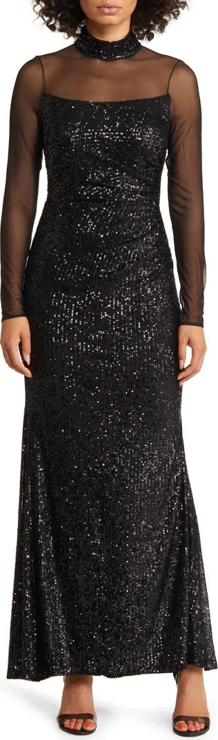 Sequin Mesh Lace Long Sleeve Gown | Nordstrom
