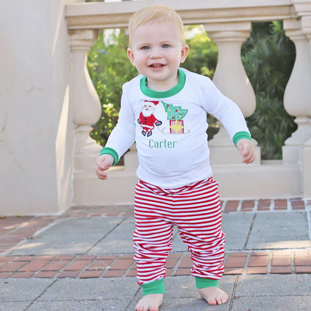 Santa's Sleigh Pajamas Red Stripe | Classic Whimsy