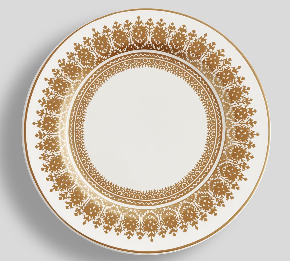 Gold Diya Pattern Stoneware Dinner Plates - Set of 4 | Pottery Barn (US)