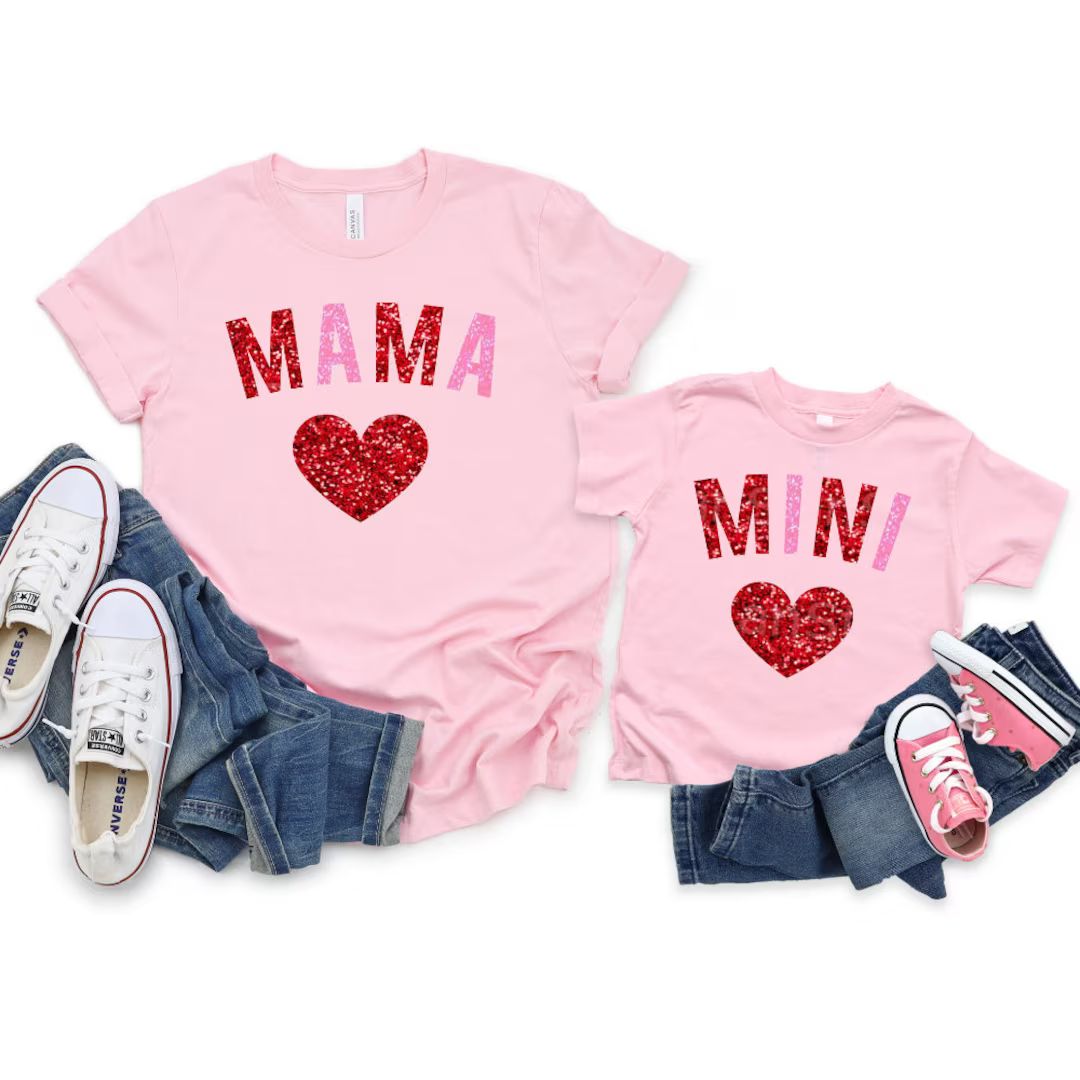 Pink Mama & Mini Matching Shirts, Valentines Day Kid Gifts, Mother Daughter Shirts, Matching Outf... | Etsy (US)
