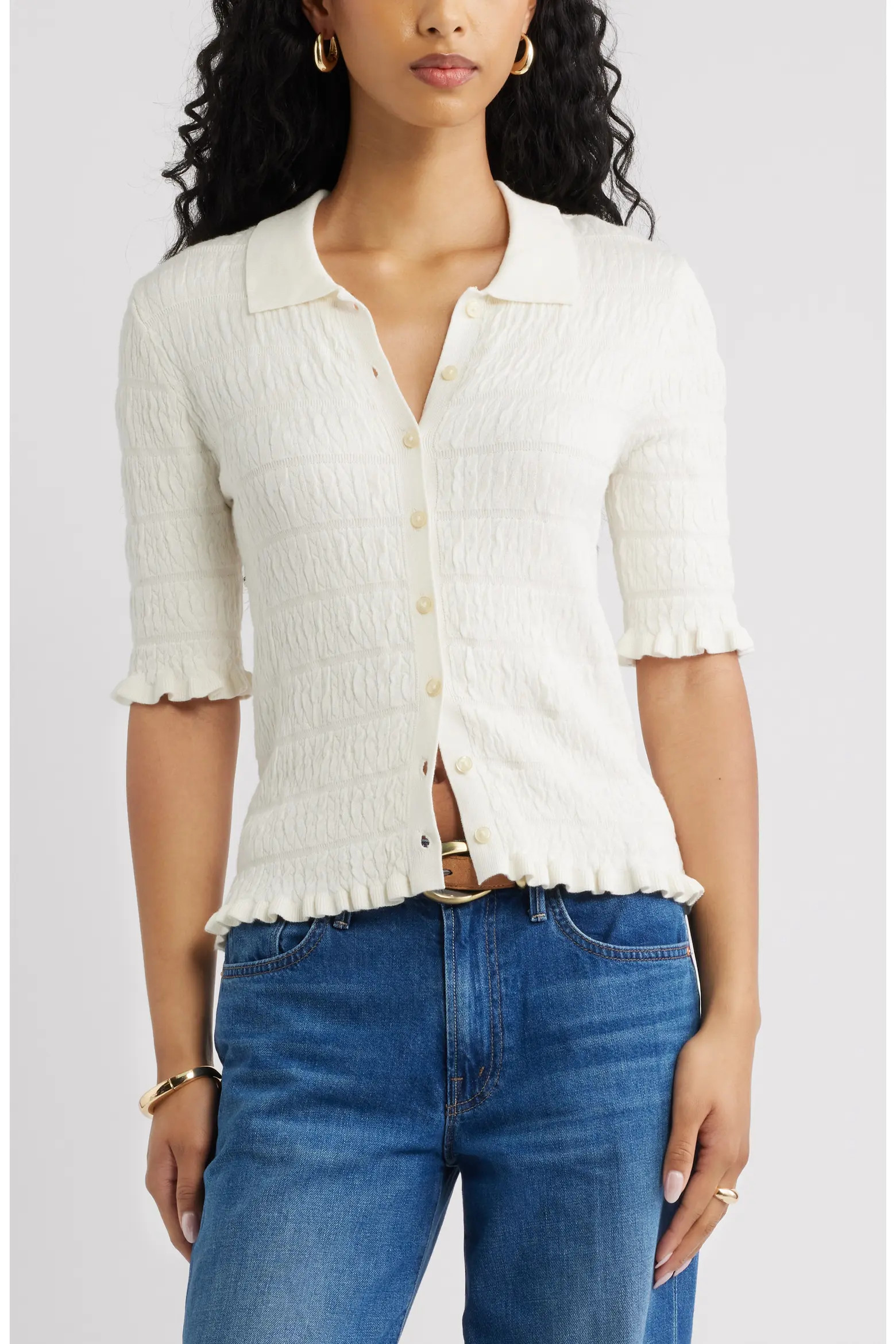 Open Edit Textured Short Sleeve Cardigan (Women) | Nordstrom | Nordstrom