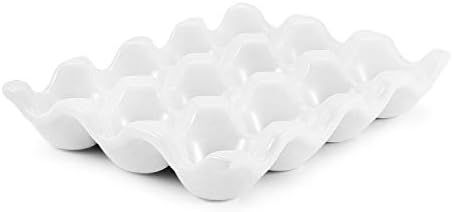 Flexzion Ceramic 12 Cups Egg Tray - Whole Dozen Porcelain Egg Holder Container Keeper Storage Org... | Amazon (US)