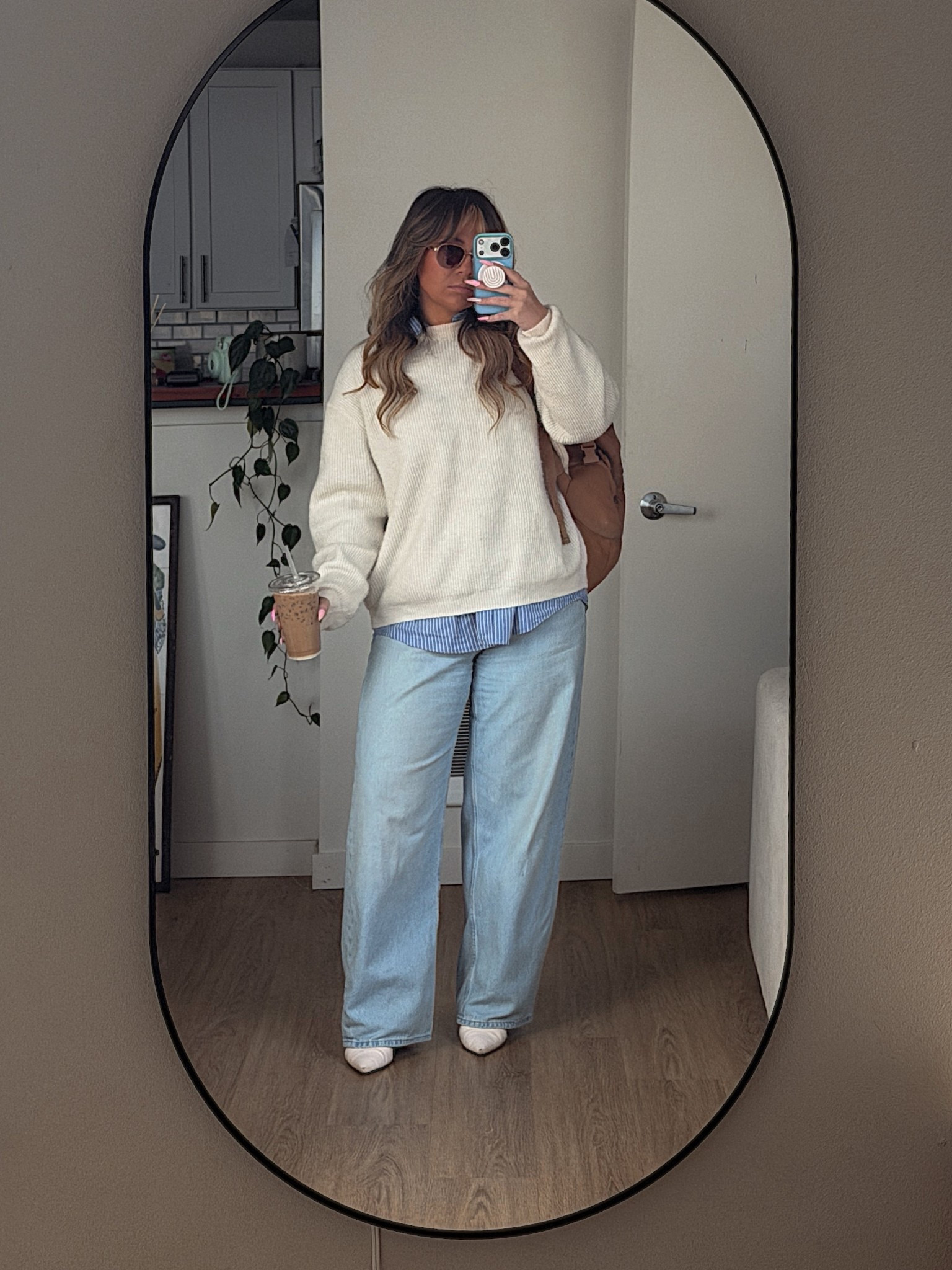 sweater - h&m
shirt - gap
jeans - uniqlo
heels - naturalizer 
sunglasses- quay
backpack - dagne dover

#LTKootd #LTKWorkwear #LTKgrwm