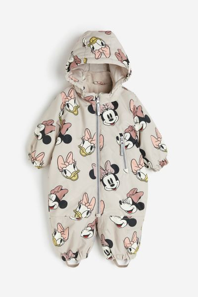 Water-repellent all-in-1 suit - Dark beige/Mickey Mouse - Kids | H&M GB | H&M (UK, MY, IN, SG, PH, TW, HK)