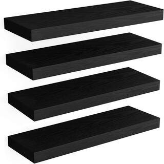 Black 15.8 in. W x 5.5 in. H x 1.2 in. D Floating Shelf Shelves Set of 4 for Wall Decor, with Invisible Brackets | The Home Depot