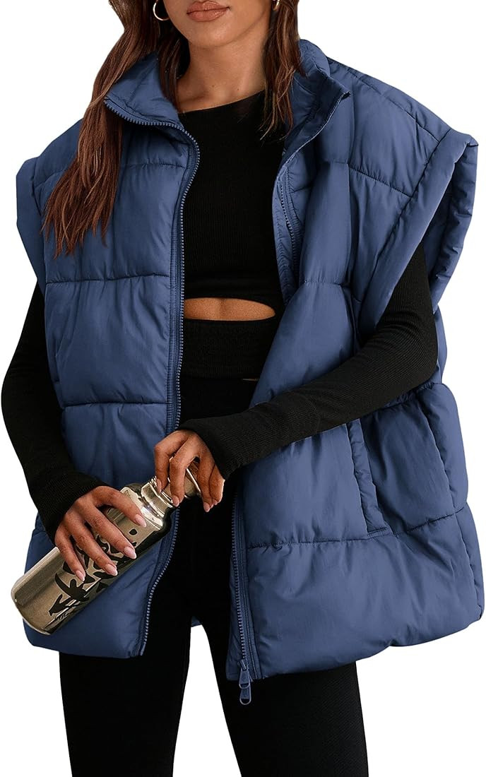 PRETTYGARDEN Women's Puffer Vest Fall Casual Stand Collar Lightweight Sleeveless Zip Up Padded Ja... | Amazon (US)