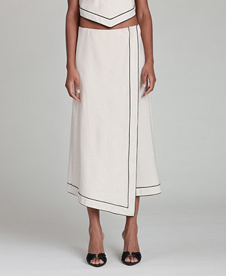 Women's Asymmetric Faux Wrap Midi Linen Blend Skirt | Macy's