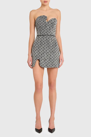 Amanda Uprichard Strapless Puzzle Mini Dress in Polka Dot Tweed in Black White - Size S | Amanda Uprichard