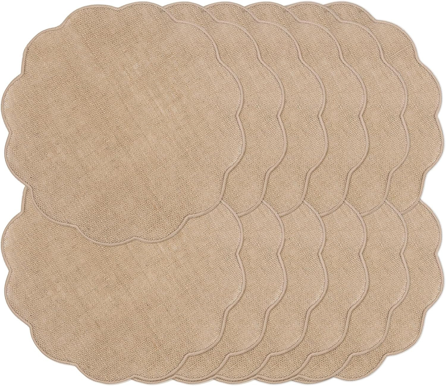 Noctiflorous Round Burlap Placemats Set of 12 Jute Rustic Place Mats for Dining Table Heat Resistant Natural Farmhouse Table Mats Decor (Wave Rim) | Amazon (US)