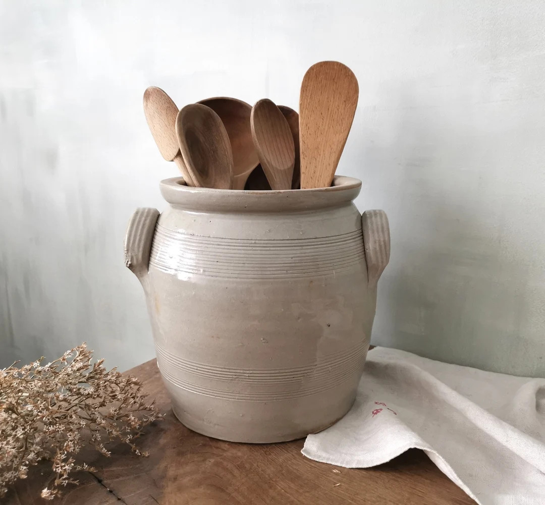 Pot De Confit Antique Français, Grès émaillé Gris Beige, Pot De Graisse Avec 2 Poignées Lat... | Etsy (US)