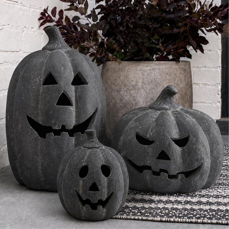 Halloween Fall Decoration - Black Handmade Terracotta Style Jack-O-Lantern Pumpkin, Indoor Outsid... | Walmart (US)