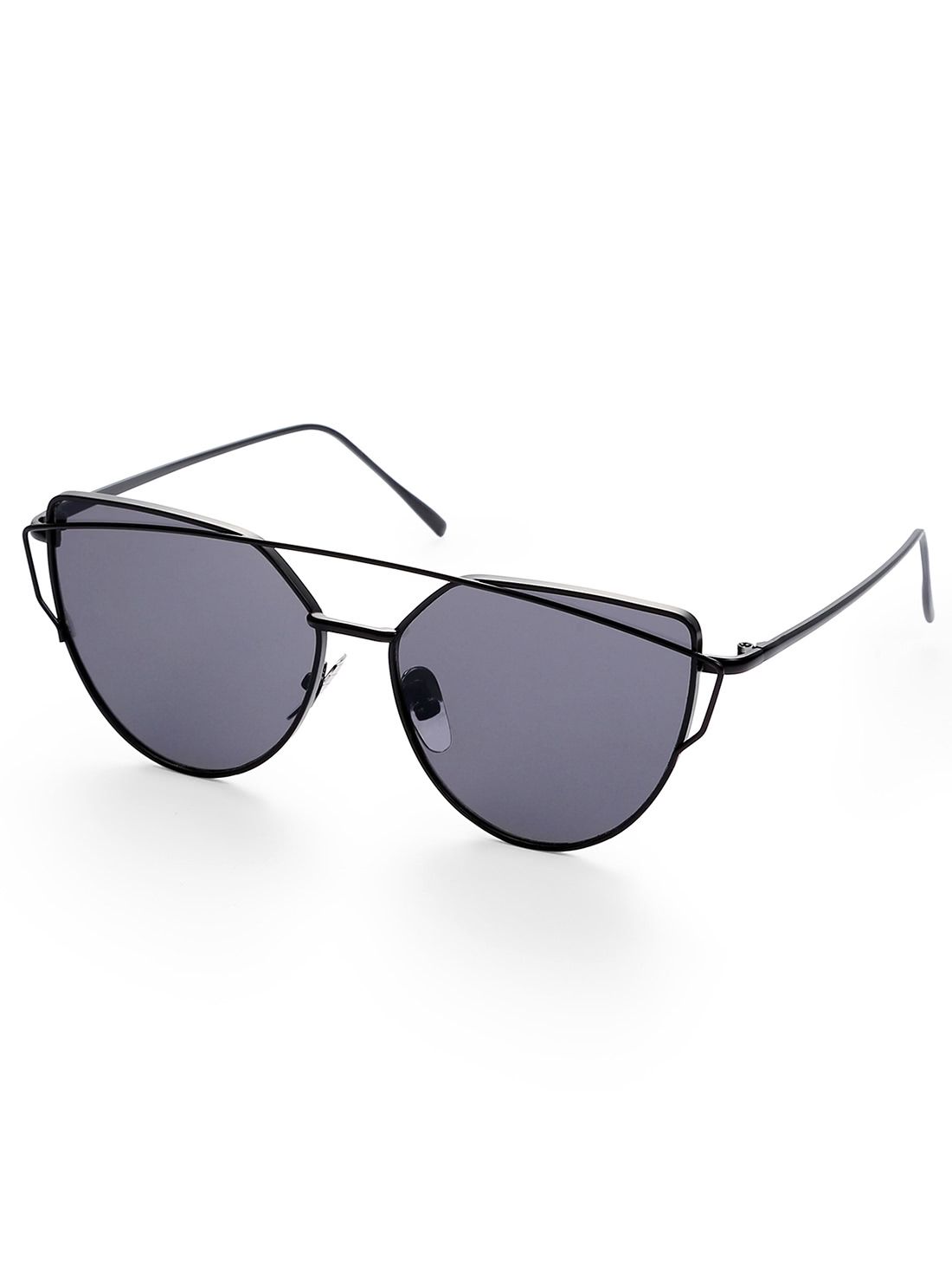Black Lenses Cat Eye Metal Frame Sunglasses | SHEIN