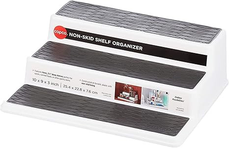 Copco 2555-0189 Non-Skid 3-Tier Spice Pantry Kitchen Cabinet Organizer, 10-Inch, White/Gray | Amazon (US)