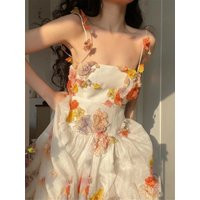 Flower Floral Slip Dress, Milkmaid French Vintage Romantic Cottagecore Victorian Fairy Dress Women | Etsy (US)