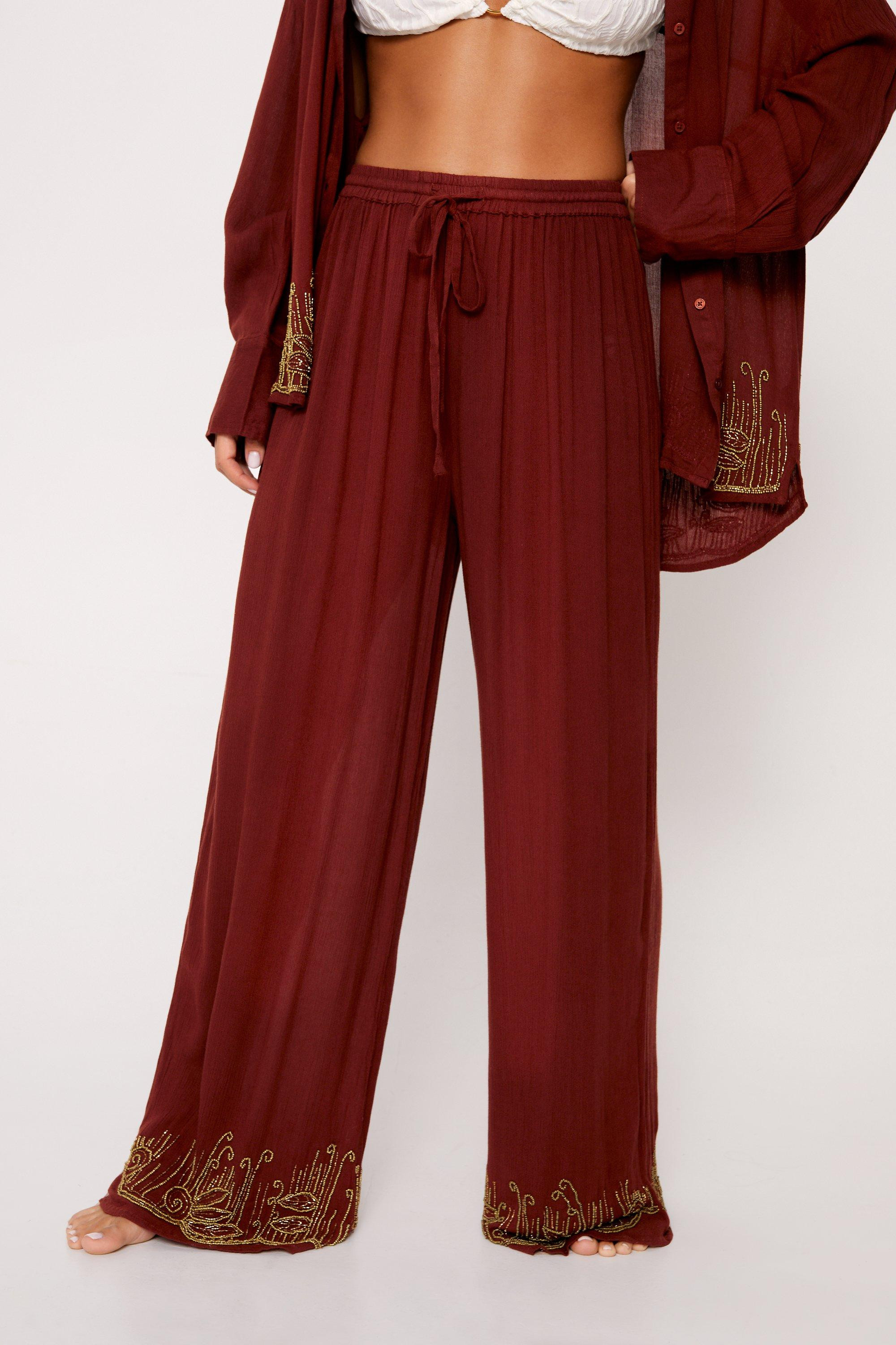 Crinkle Beaded Wide Leg Cover Up Pants | Nasty Gal (US)