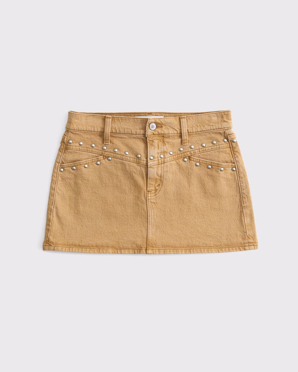 Women's Curve Love Mid Rise Denim Studded Mini Skirt | Women's Clearance | Abercrombie.com | Abercrombie & Fitch (US)