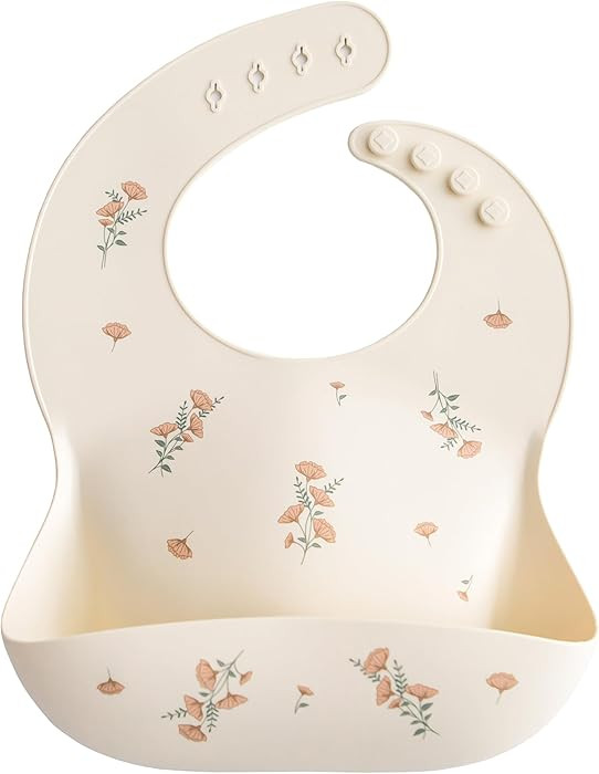 mushie Silicone Baby Bib | Adjustable Fit Waterproof Bibs (Pink Flowers) | Amazon (US)