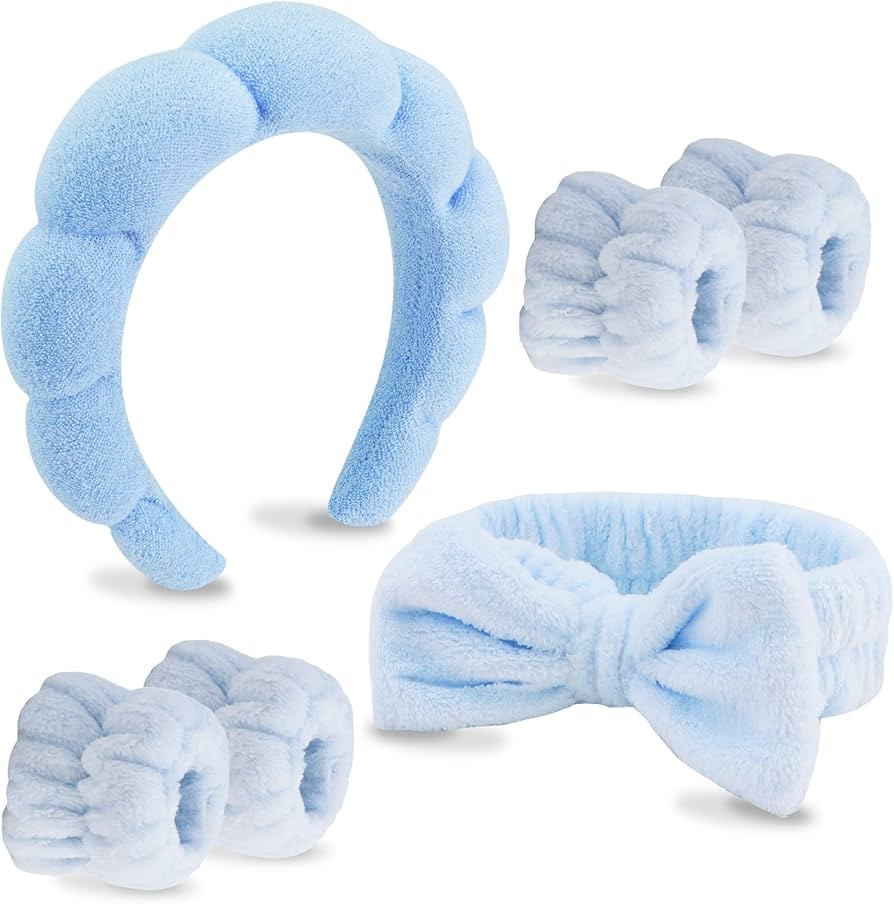 VELSCRUN 6 Pack Spa Headbands - Makeup, Face Wash, Skincare Hair Accessories With Blue Sponge Bow... | Amazon (US)