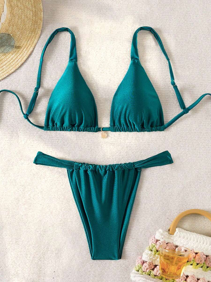 SHEIN Swim Summer Beach V-Neck Wireless Spaghetti Strap Bikini Set | SHEIN