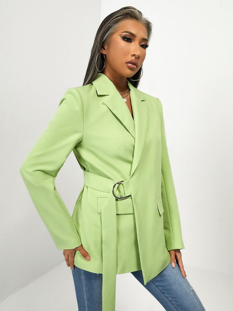 SHEIN Lapel Neck Buckle Waist Blazer | SHEIN