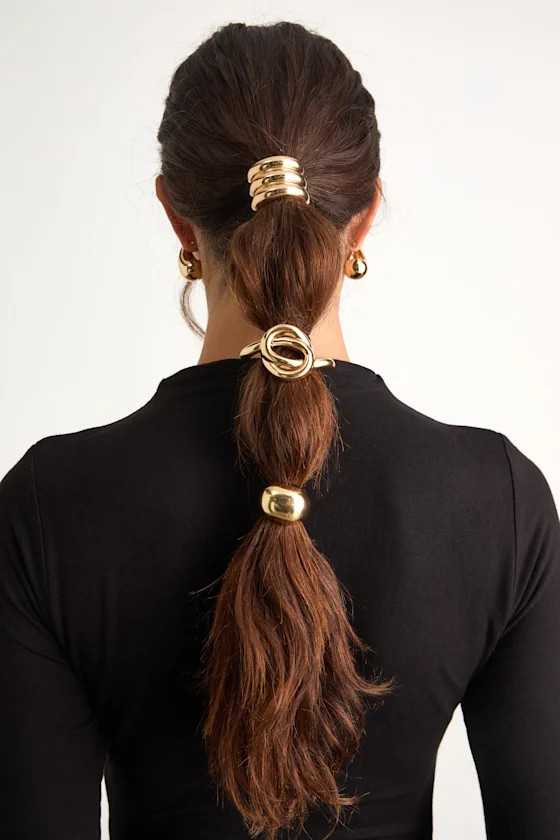 Shelby Gold Three-Piece Ponytail Holder Set | Lulus