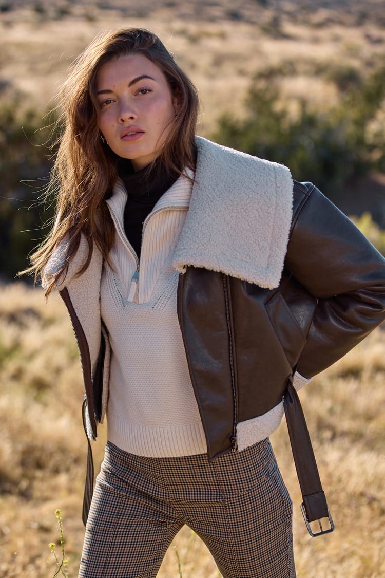 Mountain Days Brown Shearling Moto Jacket | Lulus (US)