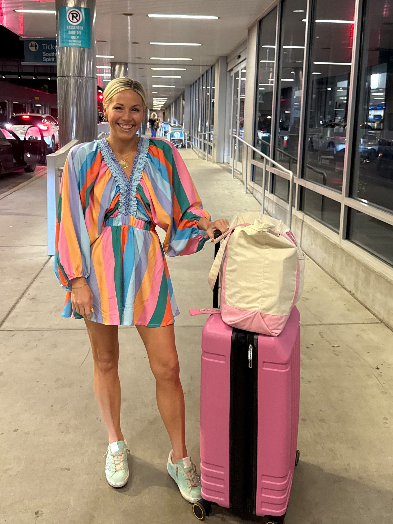 Can’t miss me in the airport today 😂
Romper: Amazon, size small. Had to stitch up the v neck as it’s super low cut. Linking Stitchy too! 
Shoes- old golden goose
Linking what jewelry I can too 

#LTKSeasonal #LTKFindsUnder100 #LTKTravel