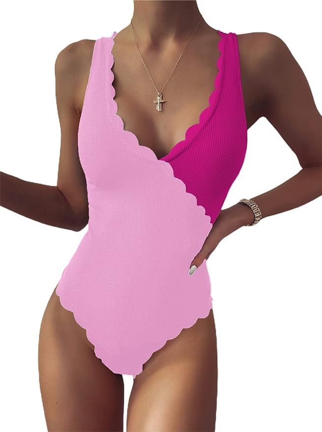 Avanova Women's Ruffle Strappy Ribbed One Piece Swimsuits Tummy Control Swimwear Bathing Suits | Amazon (US)