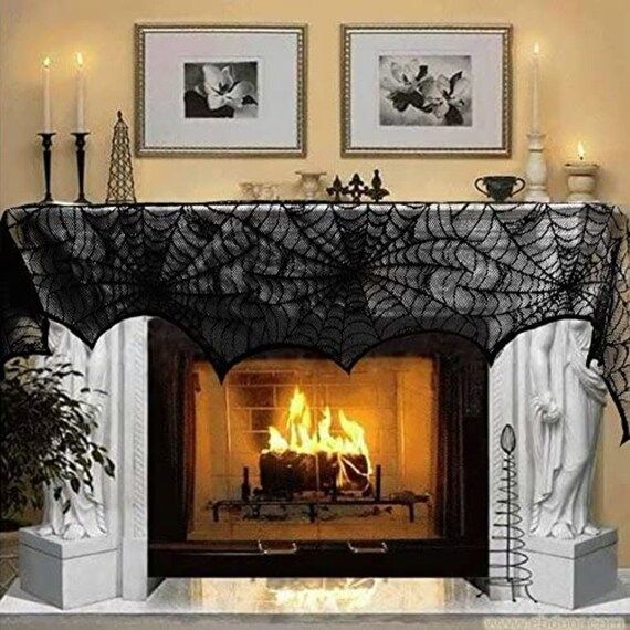 Halloween Decoration Black Lace Spiderweb Fireplace  Mantle - Etsy Canada | Etsy (CAD)