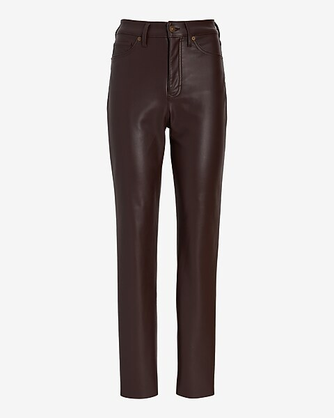 Super High Waisted Faux Leather Modern Straight Pant | Express