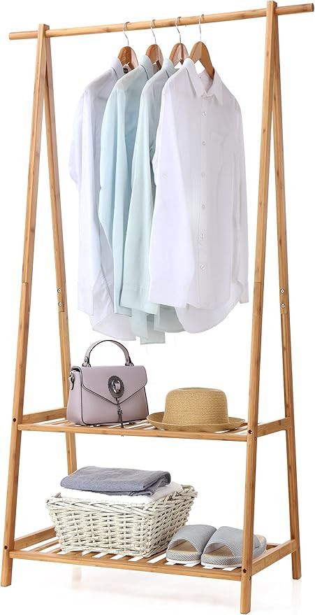 Finnhomy Bamboo Clothes Rack Portable Extra Large Garment Rack 2-Tire Storage Box Shelves For Ent... | Amazon (US)