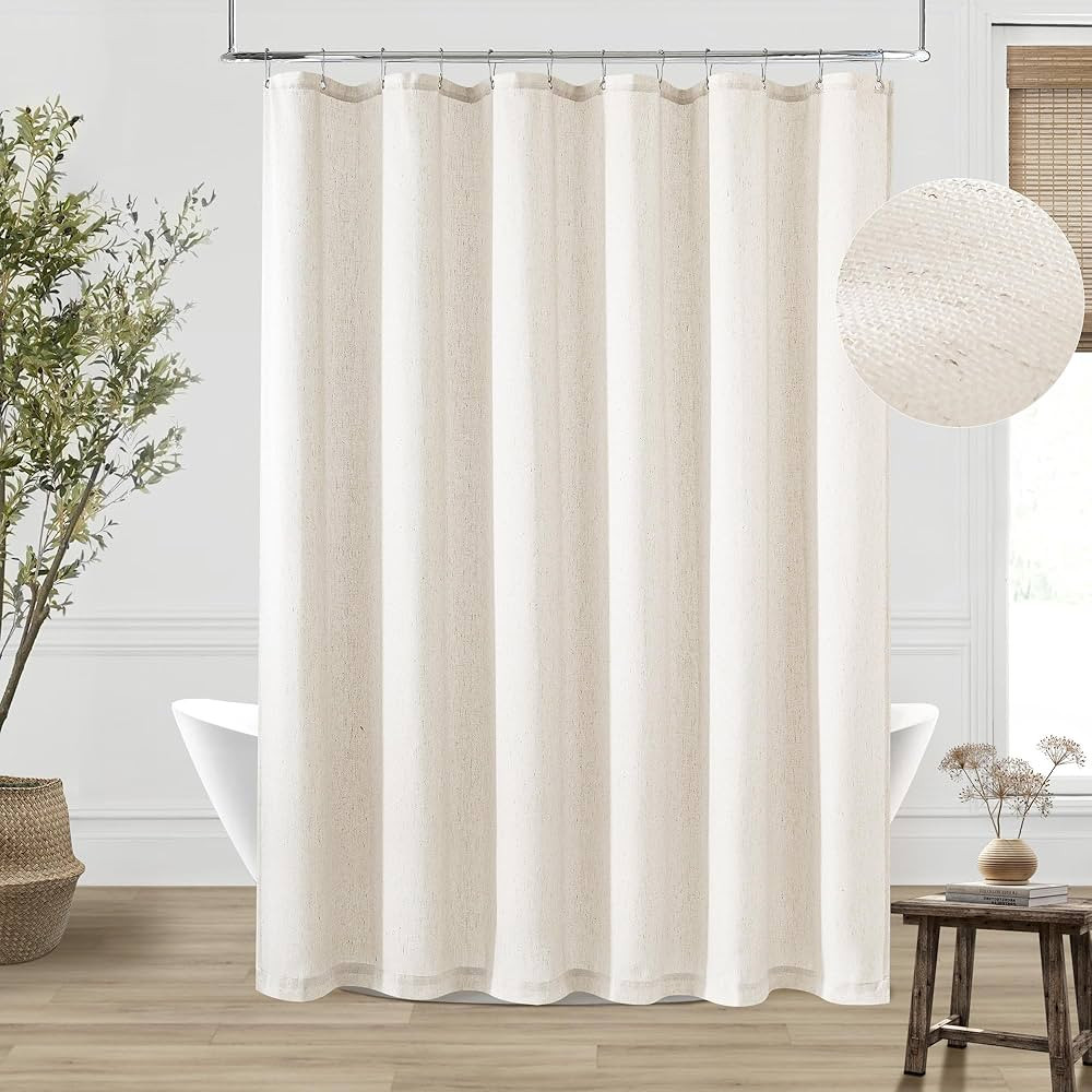 Cream Linen Shower Curtain Natural Boho Farmhouse Shower Curtains for Bathroom Neutral Aesthetic ... | Amazon (US)