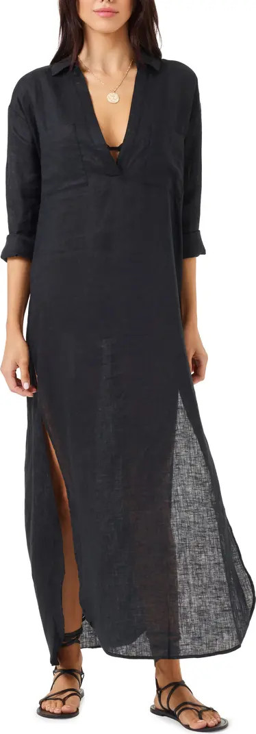 Capistrano Long Sleeve Linen Cover-Up Tunic Dress Black Maxi Dress Black Dress Maxi Dress Outfit | Nordstrom