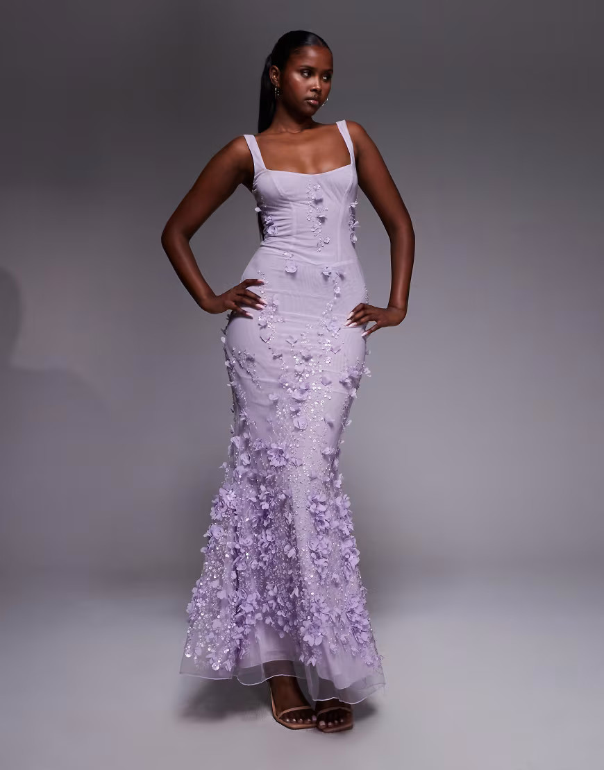 Oh Polly embellished Fishtail Corset Gown in Lilac-Purple | ASOS (Global)