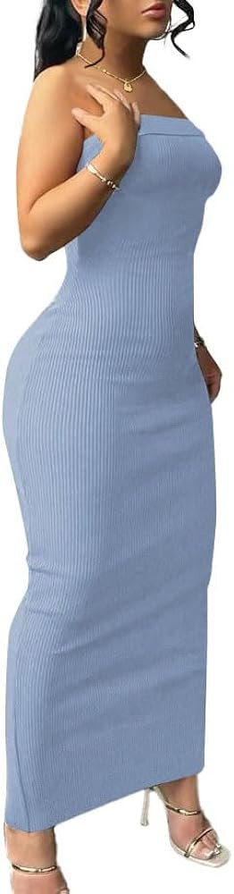 Nimsruc Women Summer Bodycon Tube Maxi Dress Strapless Casual Party Long Dresses Sexy Sundresses | Amazon (US)