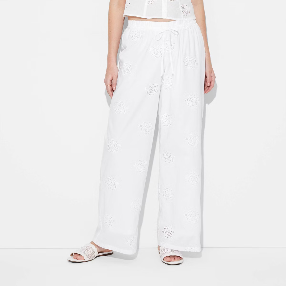 Women's High-Rise Eyelet Relaxed Pants - Wild Fable™ Light Aqua Blue XXL | Target