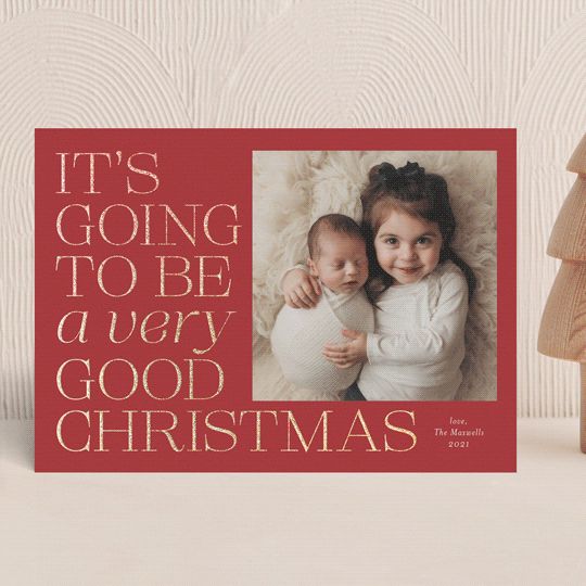 "Very good" - Customizable Foil-pressed Holiday Cards in Brown by Jackie Crawford. | Minted